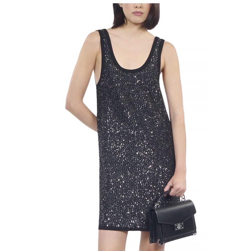 NWT The Kooples Sparkling Black Sequin Mini Dress sz 1/US 4